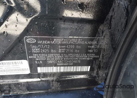 2013 Hyundai Sonata Se/Limited from USA, damaged, VIN 5NPEC4AC7DH604876